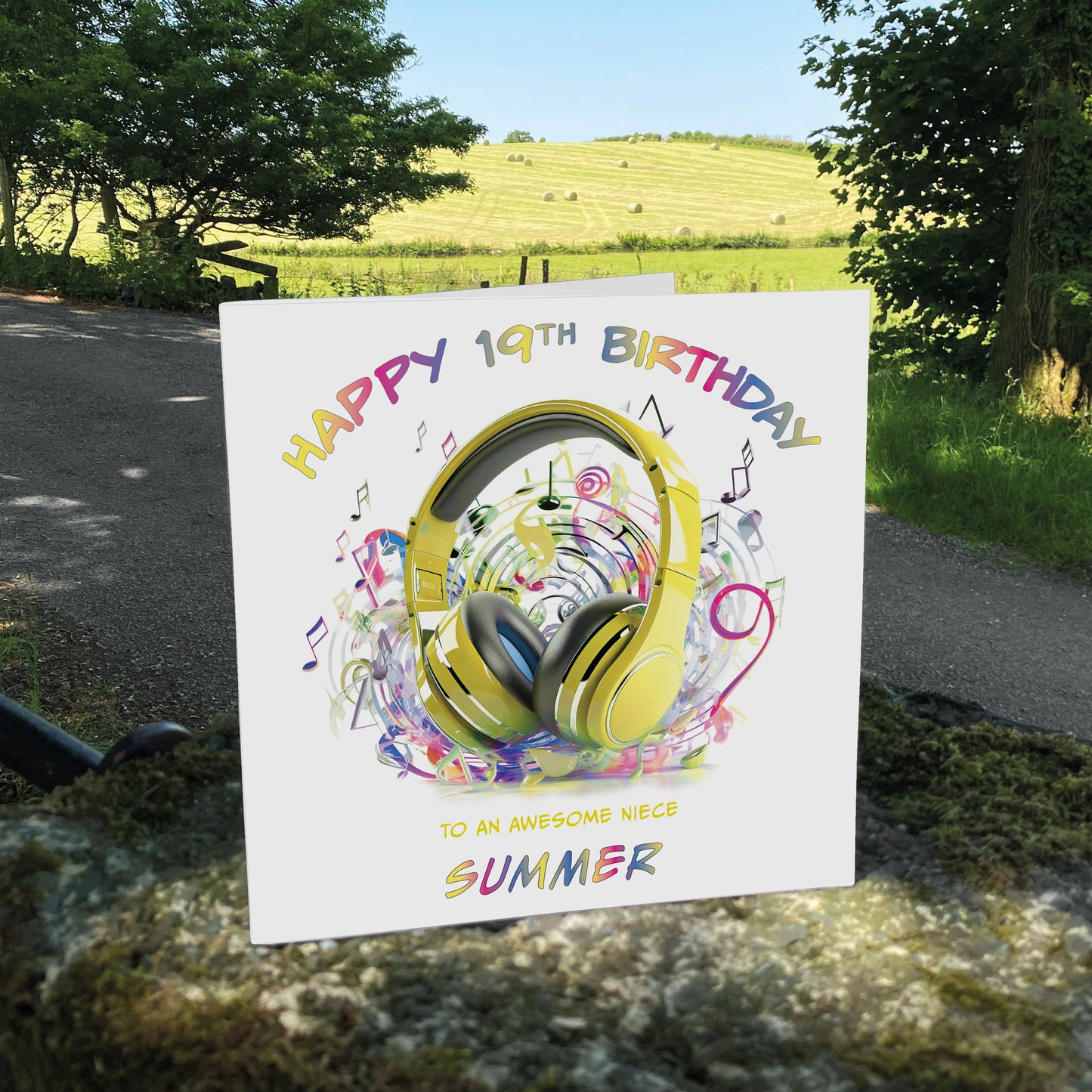 Personalised Birthday Card (Headphones) - Yellow