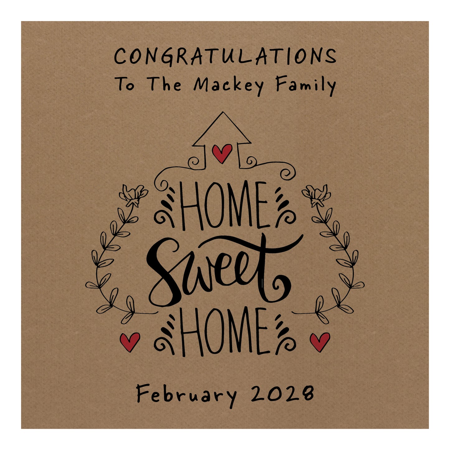 Personalised New Home Card (Home Sweet Home) - Kraft
