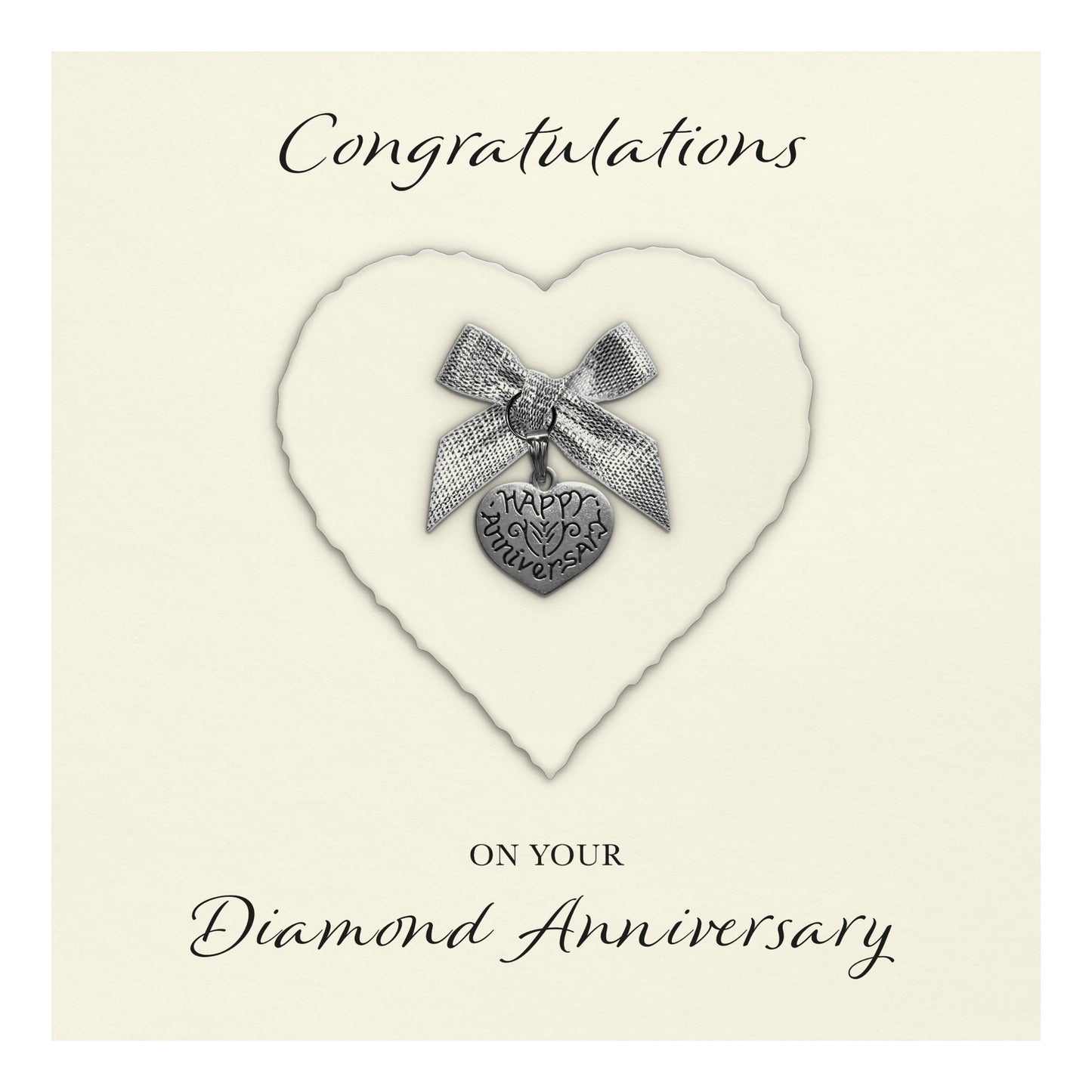 Diamond 60th Anniversary Card (Heart Charm & Bow) - Ivory Cardstock