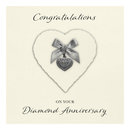 Diamond 60th Anniversary Card (Heart Charm & Bow) - Ivory Cardstock