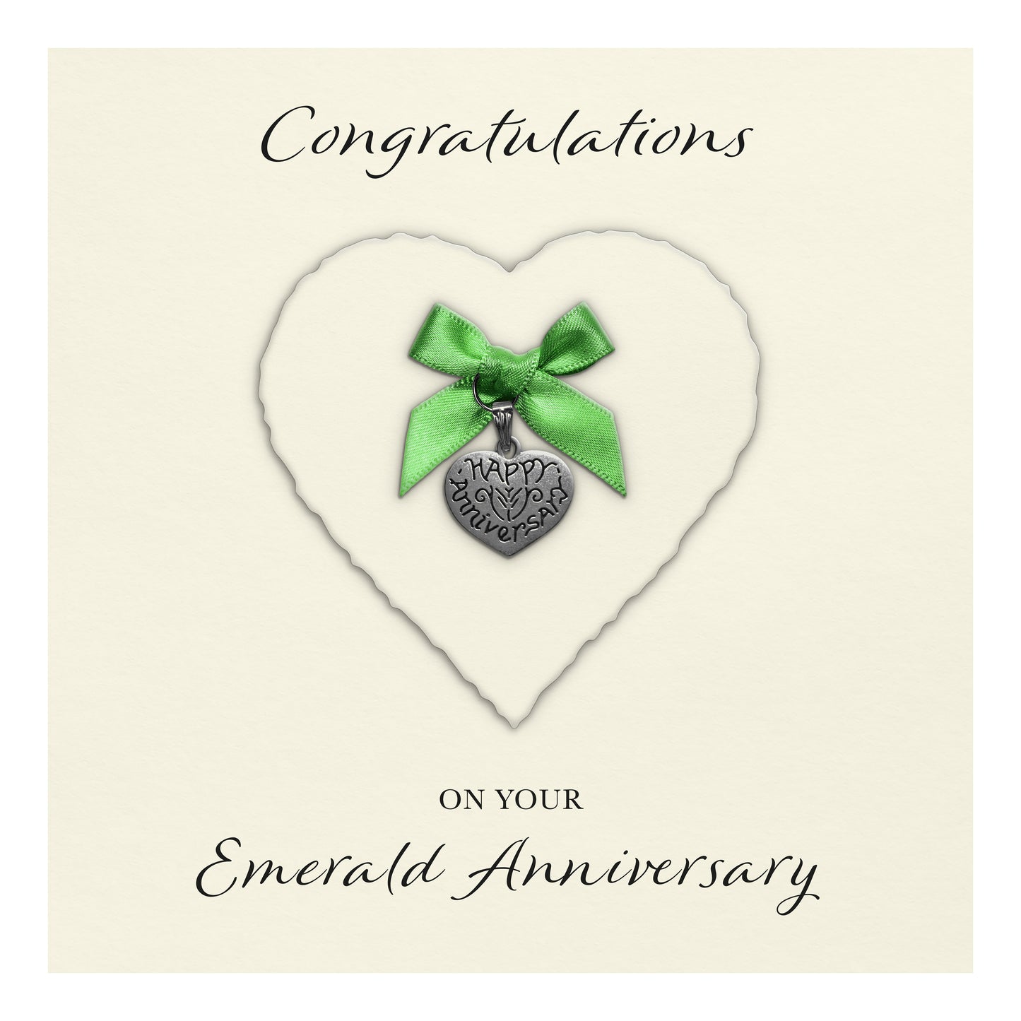 Emerald 55th Anniversary Card (Heart Charm & Bow) - Ivory Cardstock