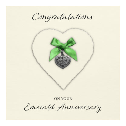 Emerald 55th Anniversary Card (Heart Charm & Bow) - Ivory Cardstock