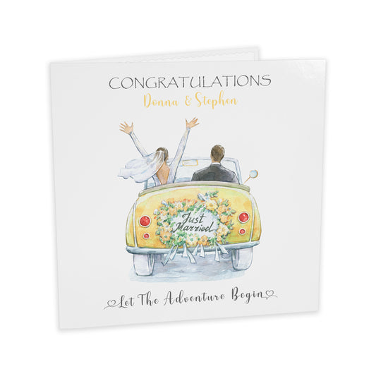 Personalised Wedding Card (Just Married, Car) - Lemon