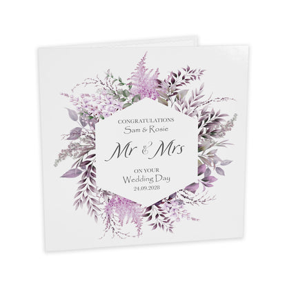 Personalised Wedding Card (Mr & Mrs Wreath) - Lilac