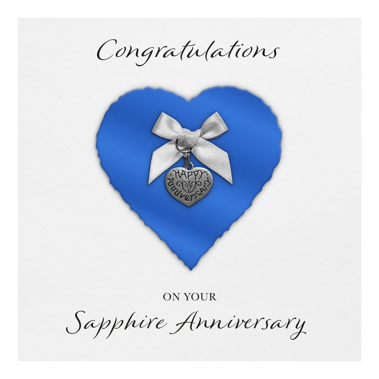 Sapphire 45th Anniversary Card (Heart Charm & Bow) - White Cardstock