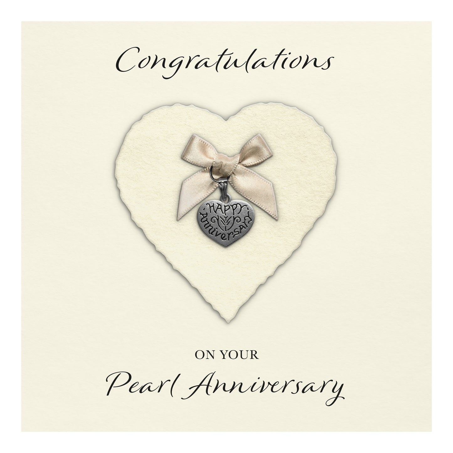 Pearl 30th Anniversary Card (Heart Charm & Bow) - Ivory Cardstock