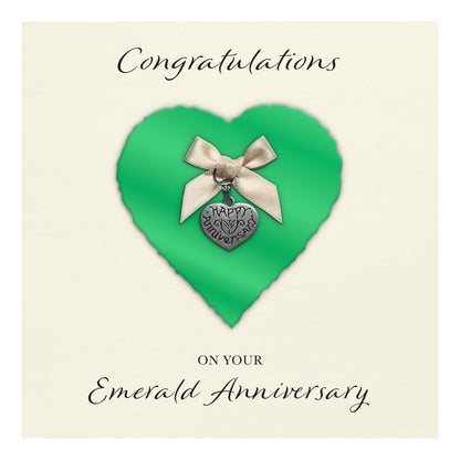Emerald 55th Anniversary Card (Heart Charm & Bow) - Ivory Cardstock