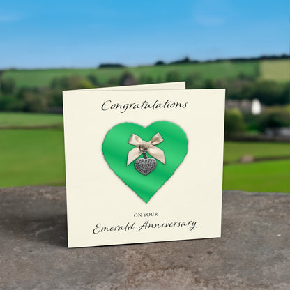 Emerald 55th Anniversary Card (Heart Charm & Bow) - Ivory Cardstock