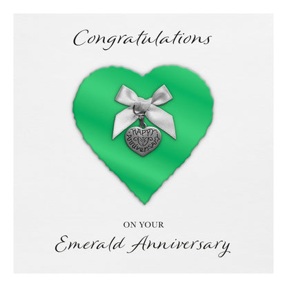 Emerald 55th Anniversary Card (Heart Charm & Bow) - White Cardstock
