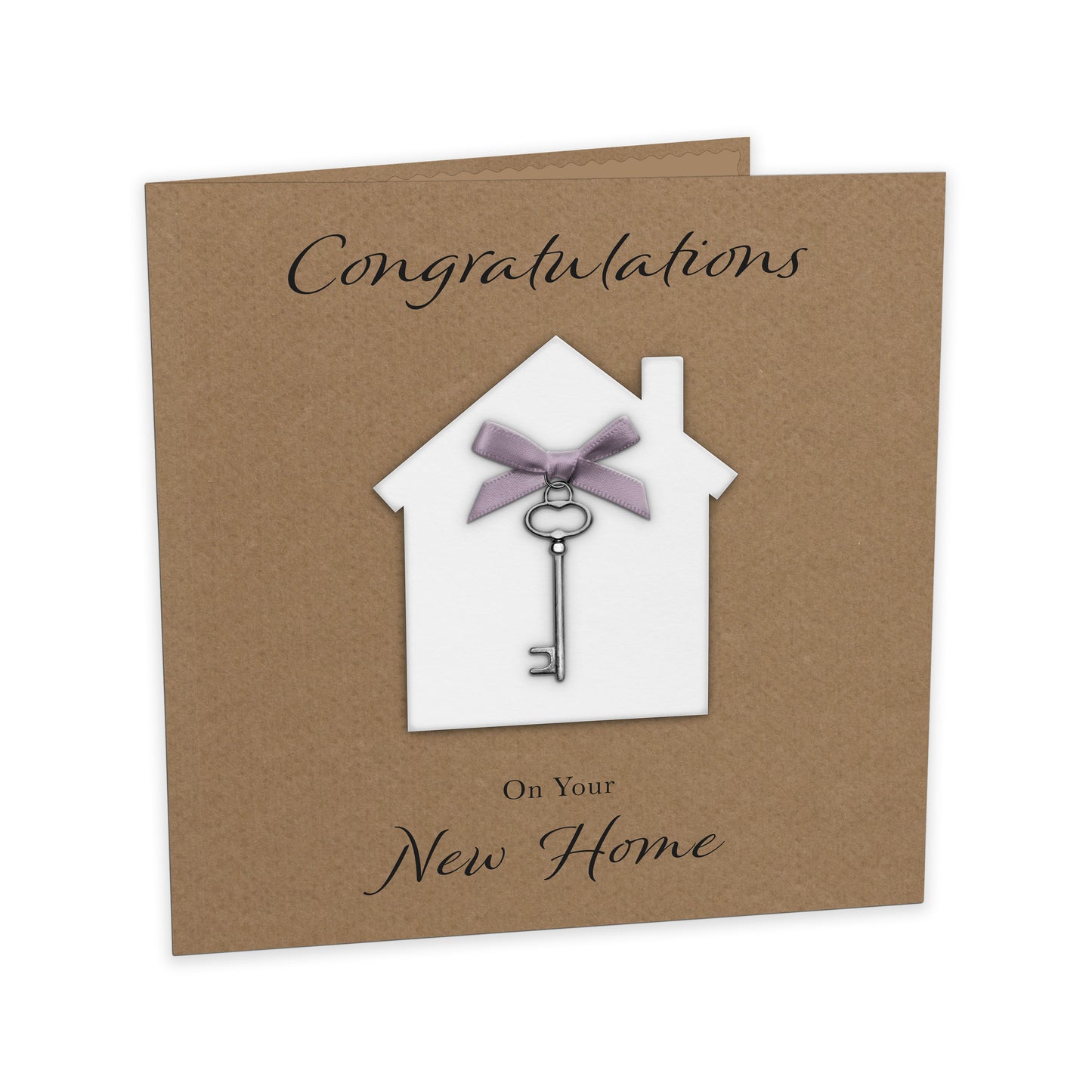 New Home Card (Key Charm & Bow) - Kraft Cardstock - Lilac Bow