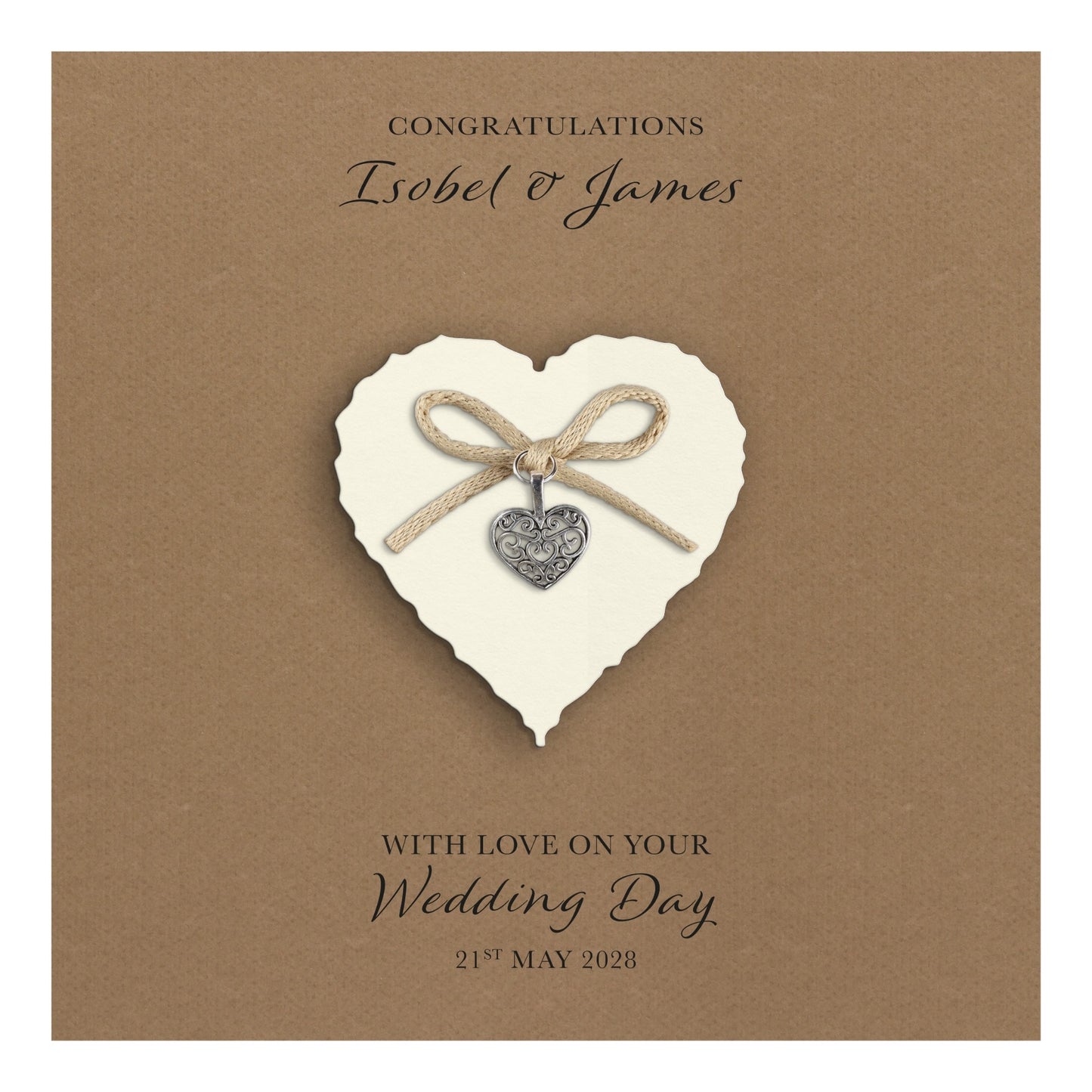 Personalised Wedding Day Card (Kraft/Ivory Heart)