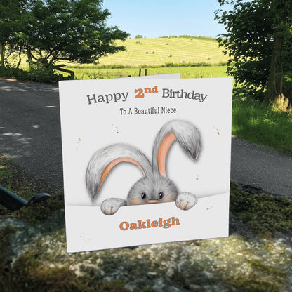 Personalised Birthday Card (Peeping Bunny) - Orange