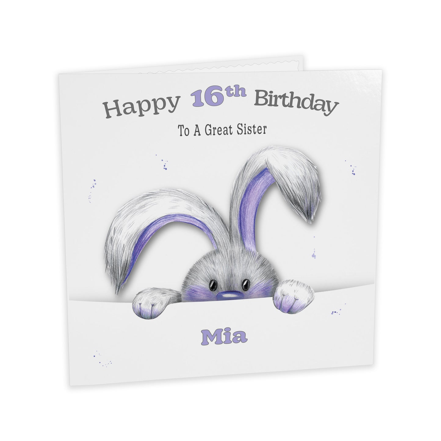 Personalised Birthday Card (Peeping Bunny) - Purple