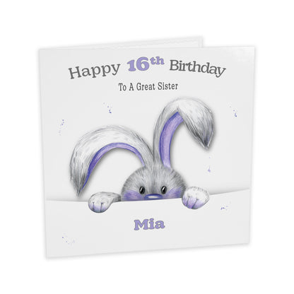 Personalised Birthday Card (Peeping Bunny) - Purple