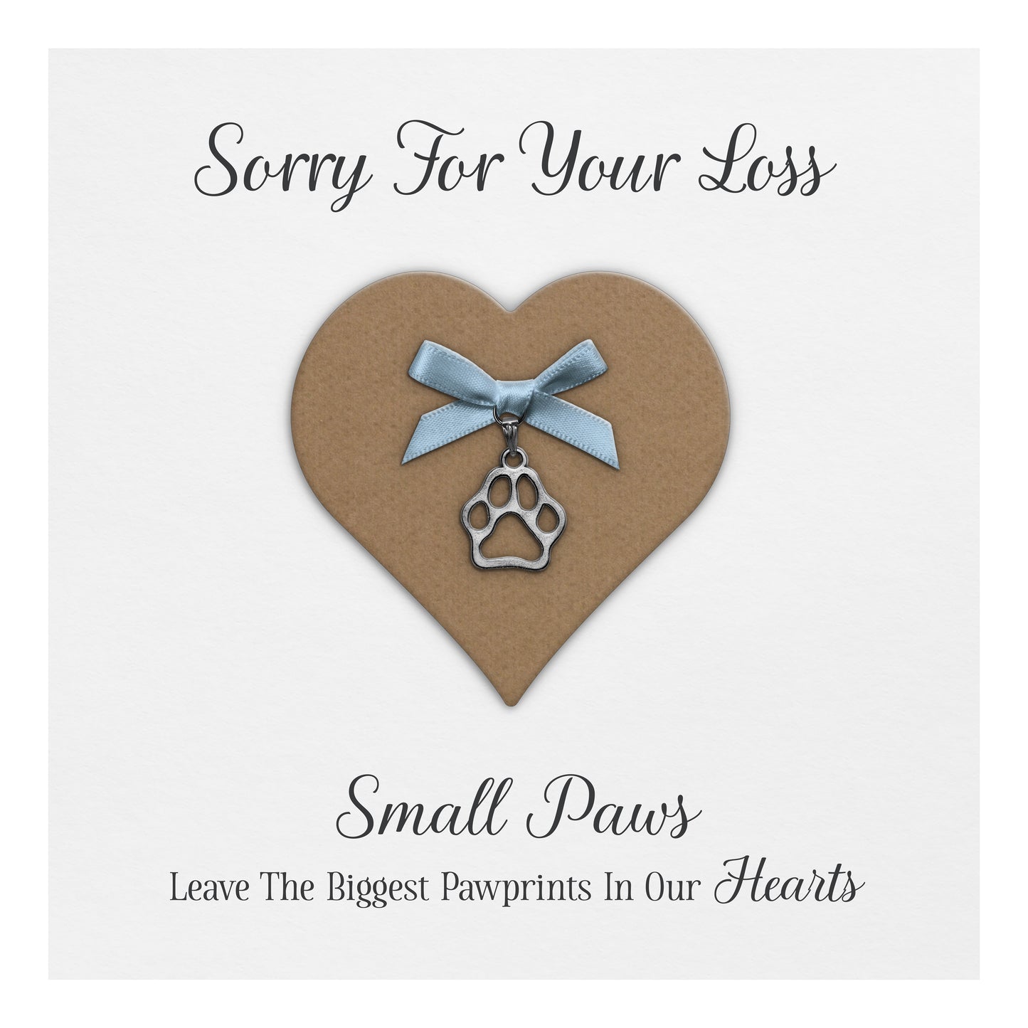 Pet Bereavement Card (Paw Charm & Bow) - White Cardstock - Blue Bow