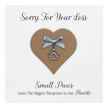 Pet Bereavement Card (Paw Charm & Bow) - White Cardstock - Blue Bow