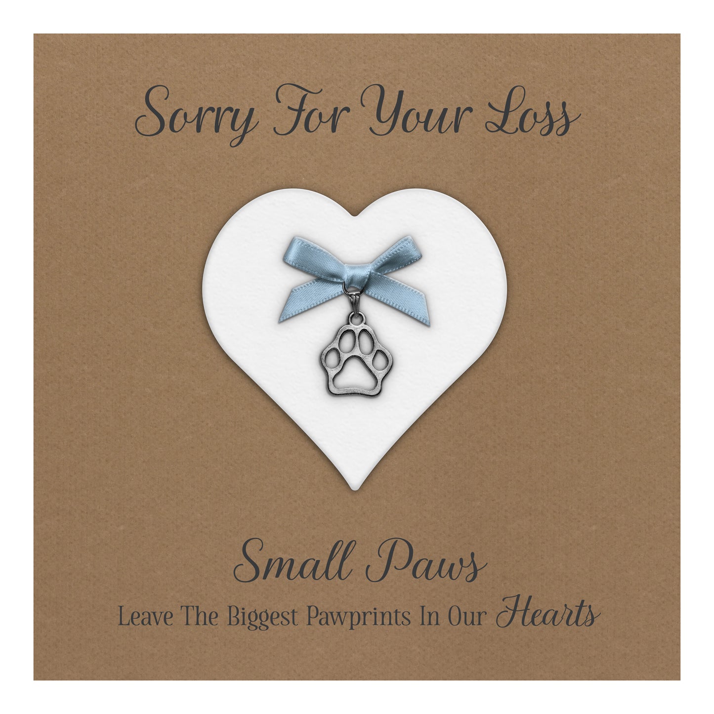 Pet Bereavement Card (Paw Charm & Bow) - Kraft Cardstock - Blue Bow