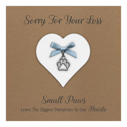 Pet Bereavement Card (Paw Charm & Bow) - Kraft Cardstock - Blue Bow