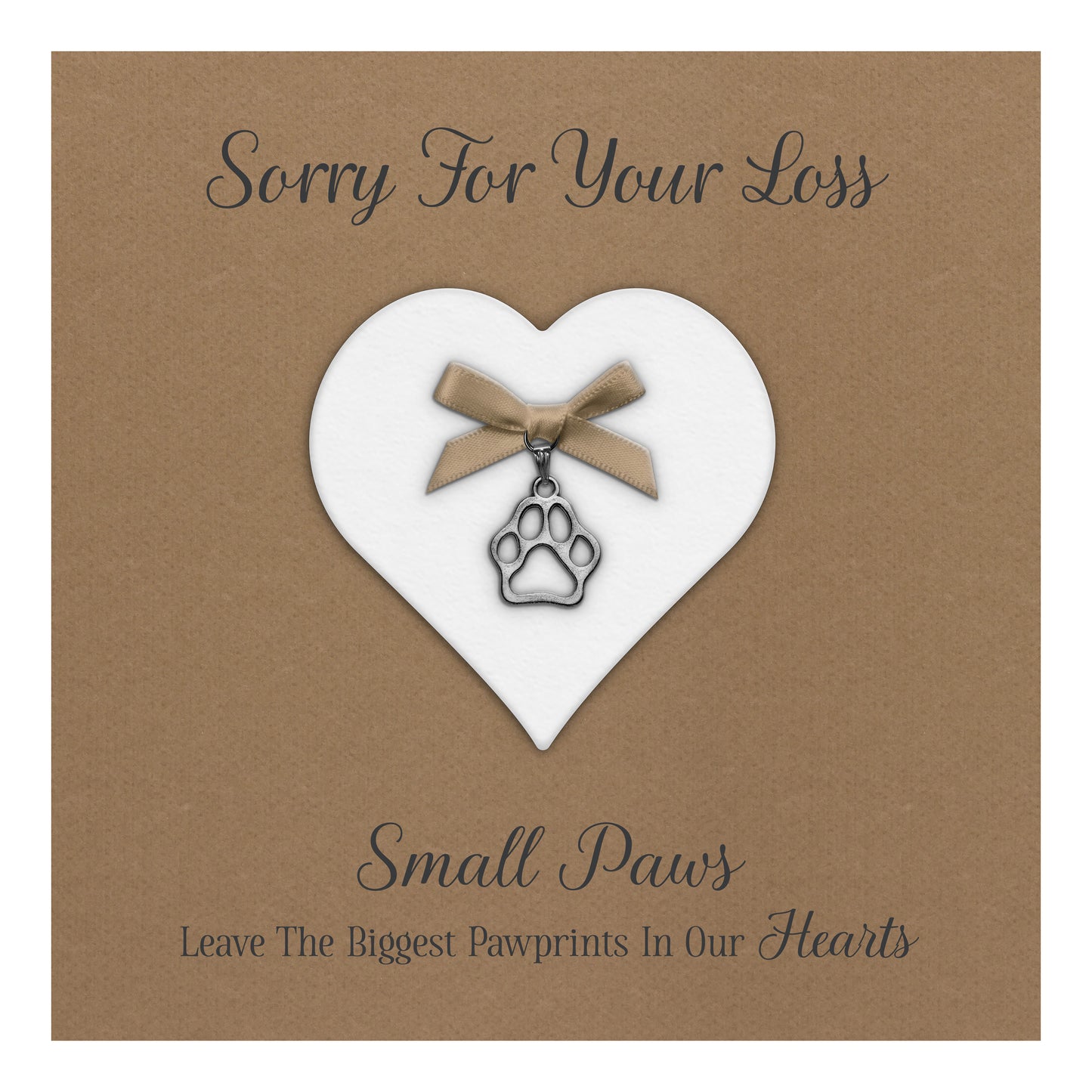 Pet Bereavement Card (Paw Charm & Bow) - Kraft Cardstock - Brown Bow