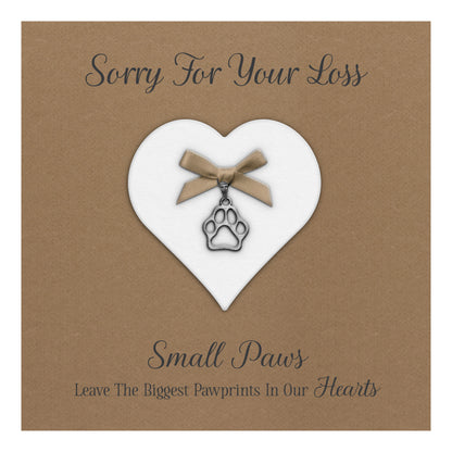 Pet Bereavement Card (Paw Charm & Bow) - Kraft Cardstock - Brown Bow