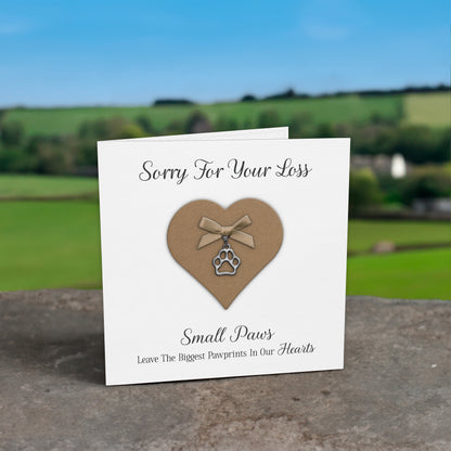 Pet Bereavement Card (Paw Charm & Bow) - White Cardstock - Brown Bow