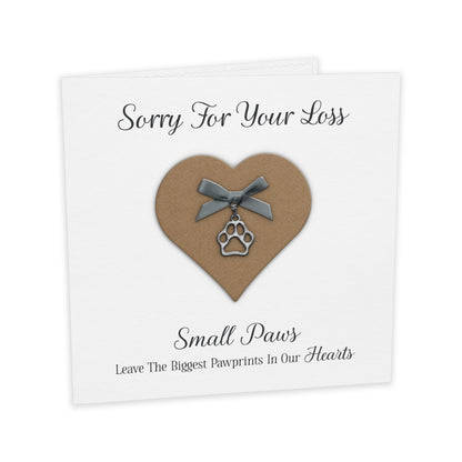 Pet Bereavement Card (Paw Charm & Bow) - White Cardstock - Grey Bow