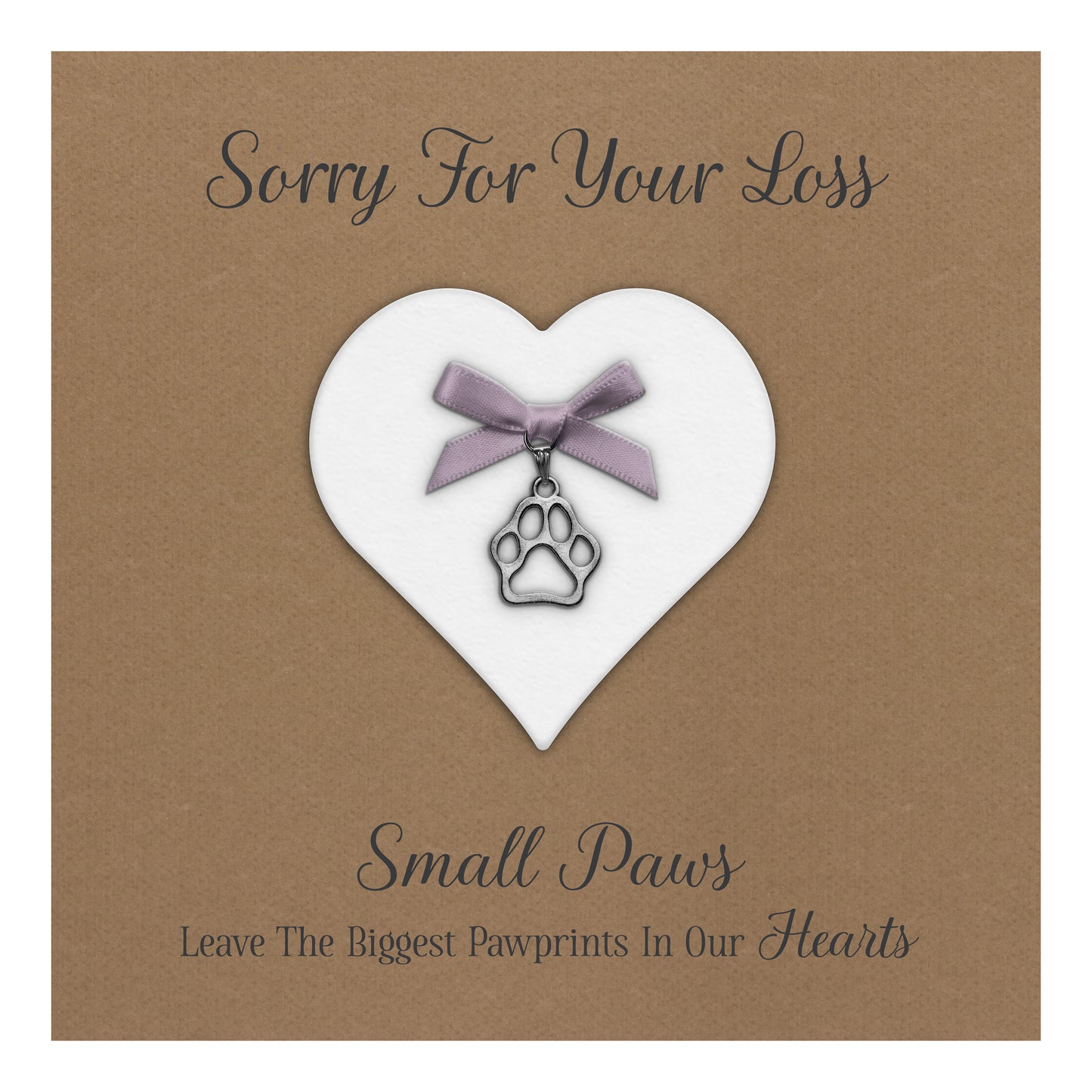 Pet Bereavement Card (Paw Charm & Bow) - Kraft Cardstock - Lilac Bow