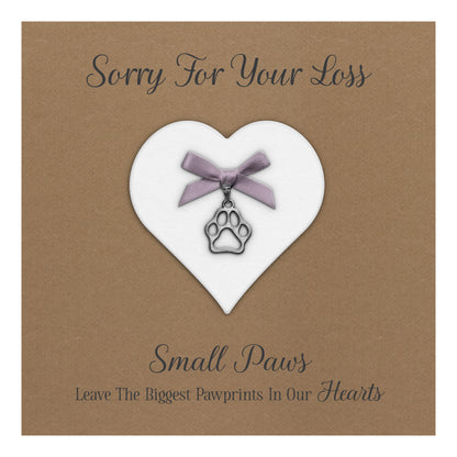 Pet Bereavement Card (Paw Charm & Bow) - Kraft Cardstock - Lilac Bow