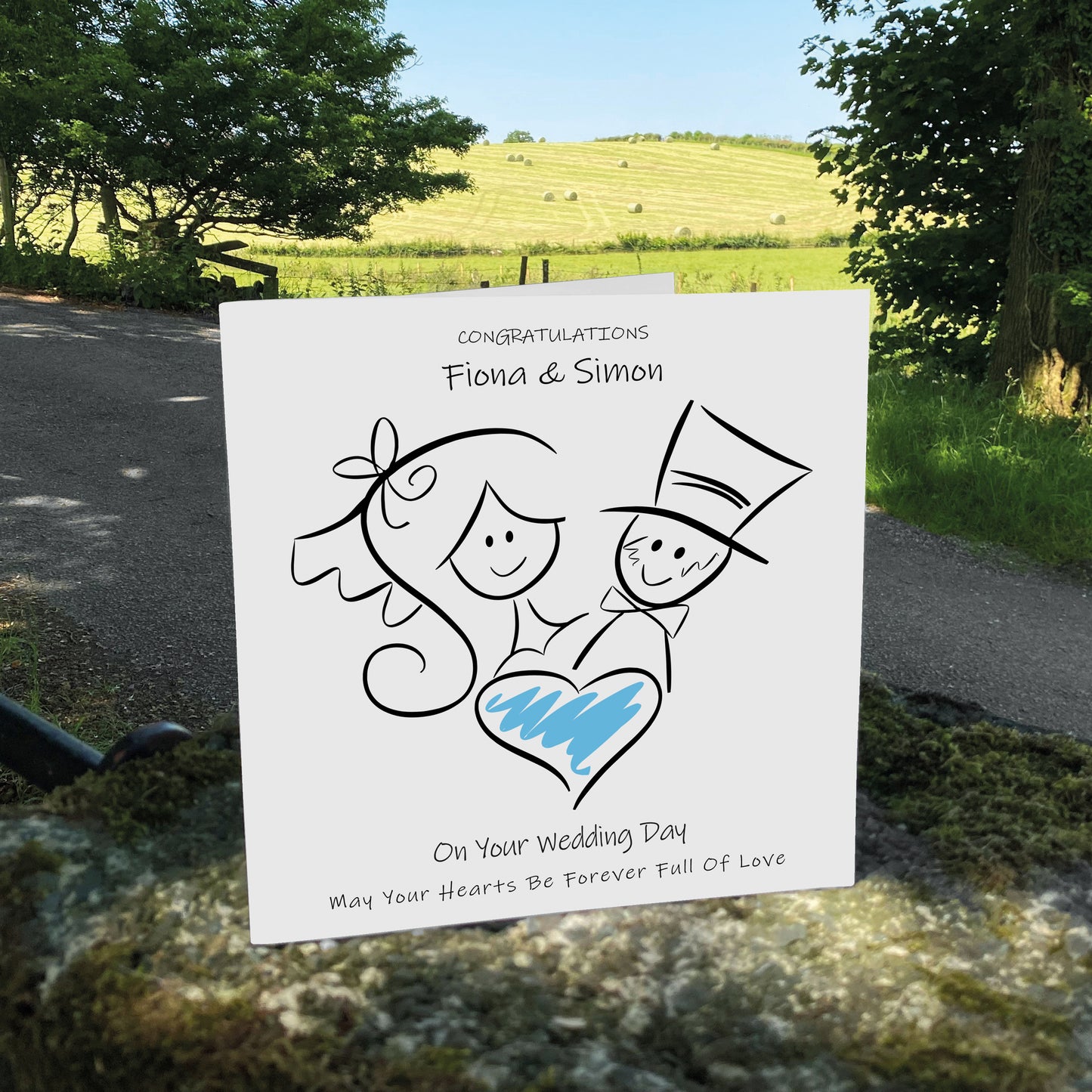 Personalised Wedding Card (Love Heart Couple) - Sky Blue