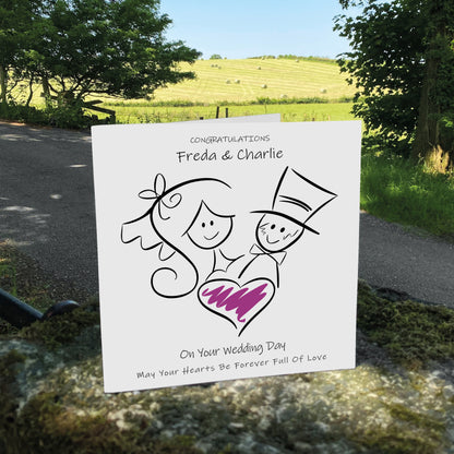 Personalised Wedding Card (Love Heart Couple) - Purple