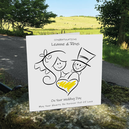 Personalised Wedding Card (Love Heart Couple) - Yellow