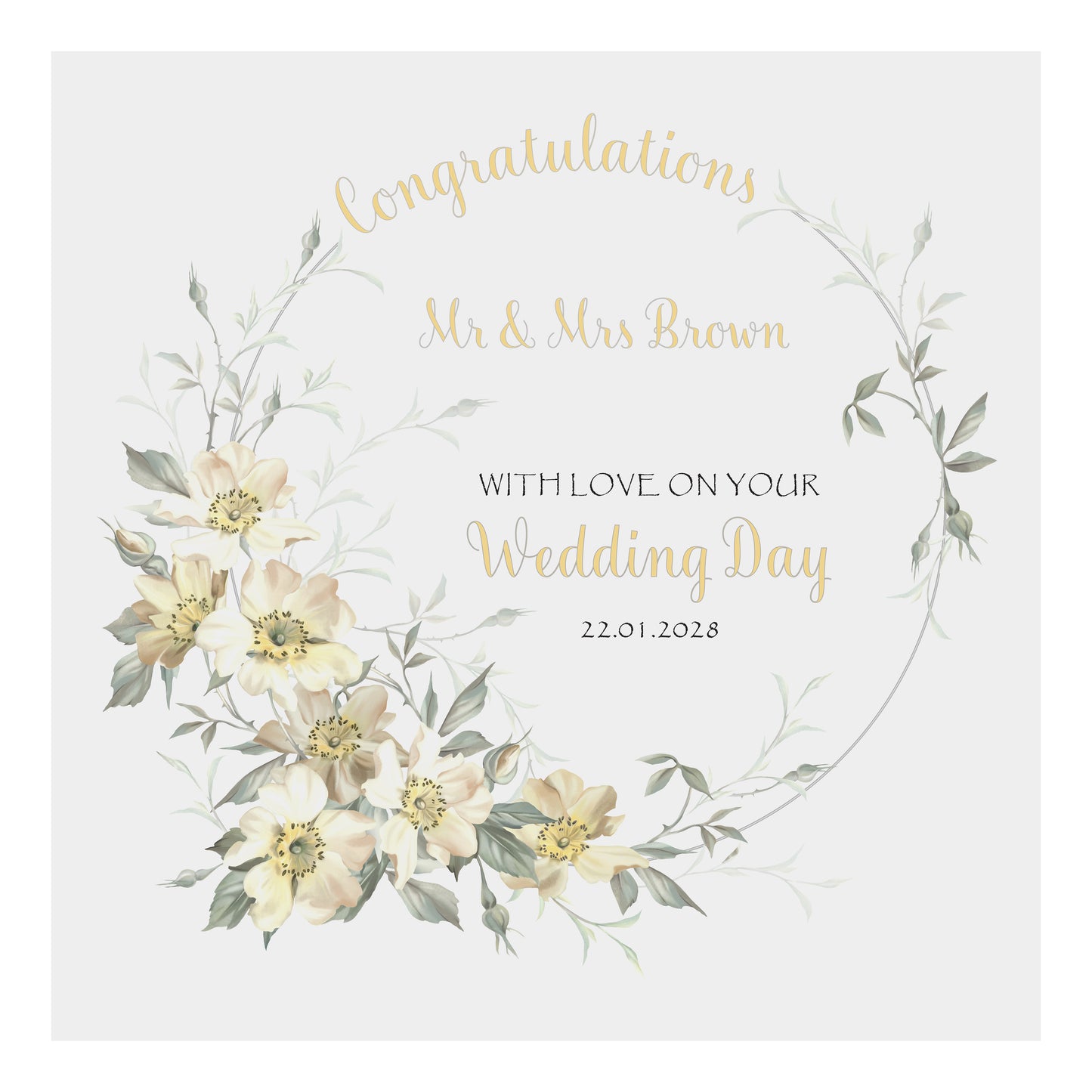 Personalised Wedding Card (Flowers) - Cream