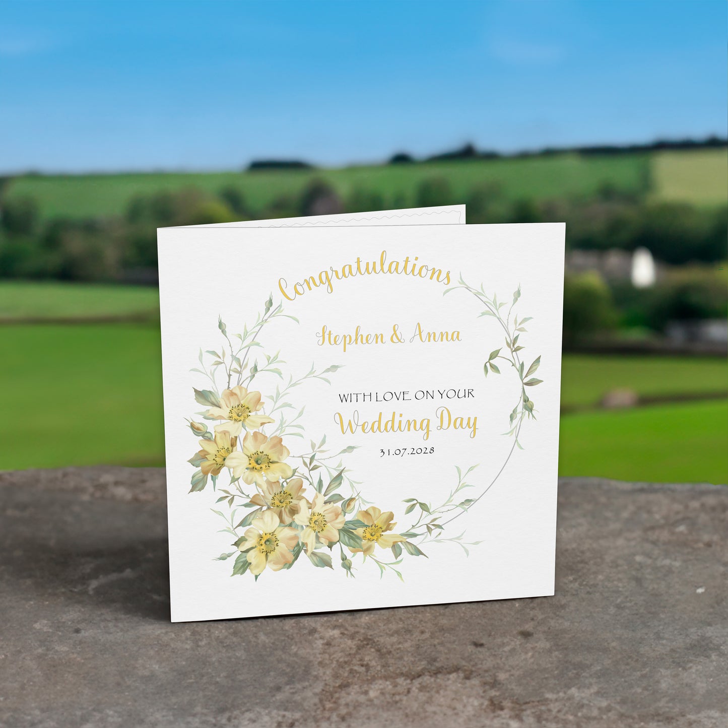 Personalised Wedding Card (Flowers) - Lemon