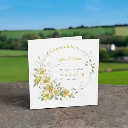 Personalised Wedding Card (Flowers) - Lemon