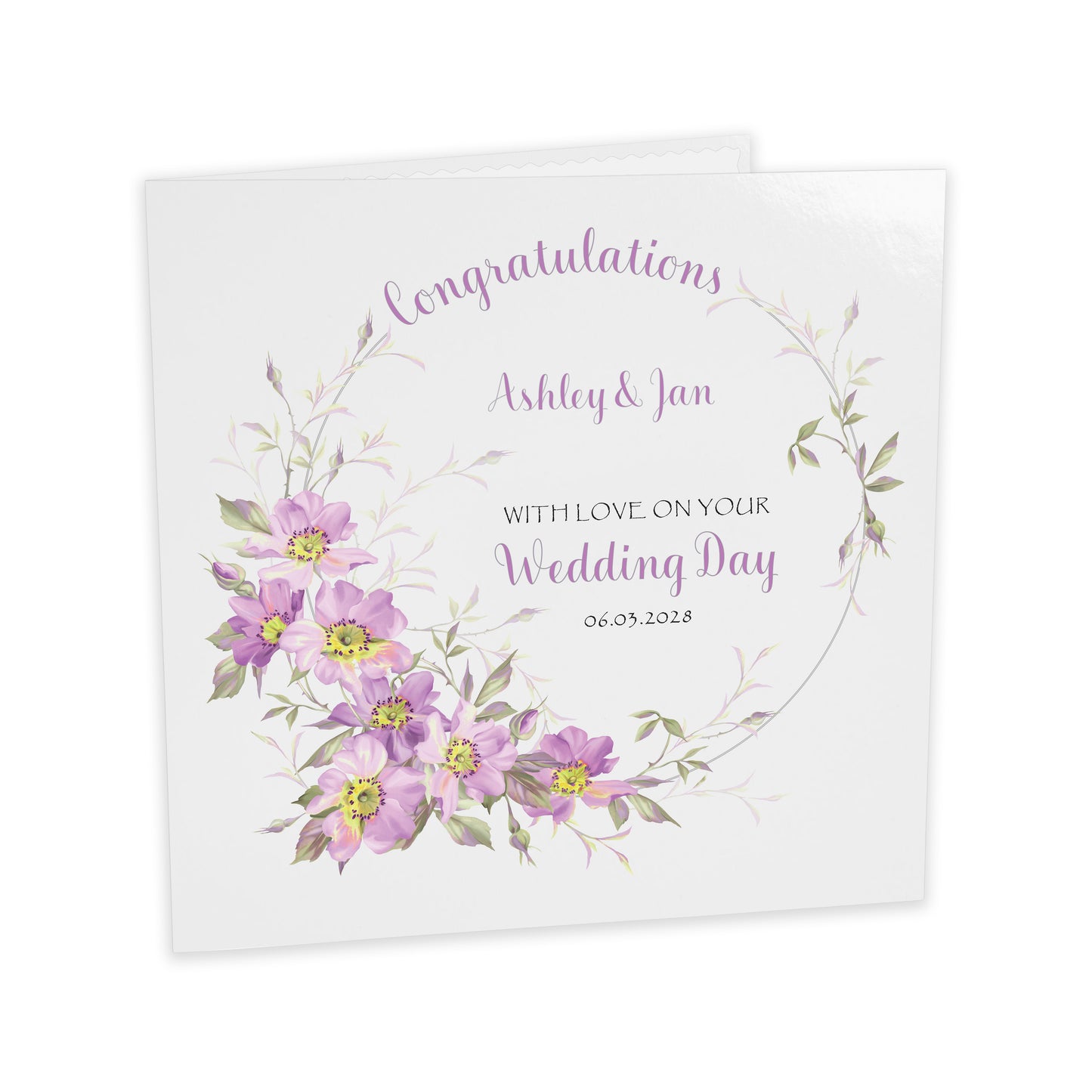 Personalised Wedding Card (Flowers) - Lilac
