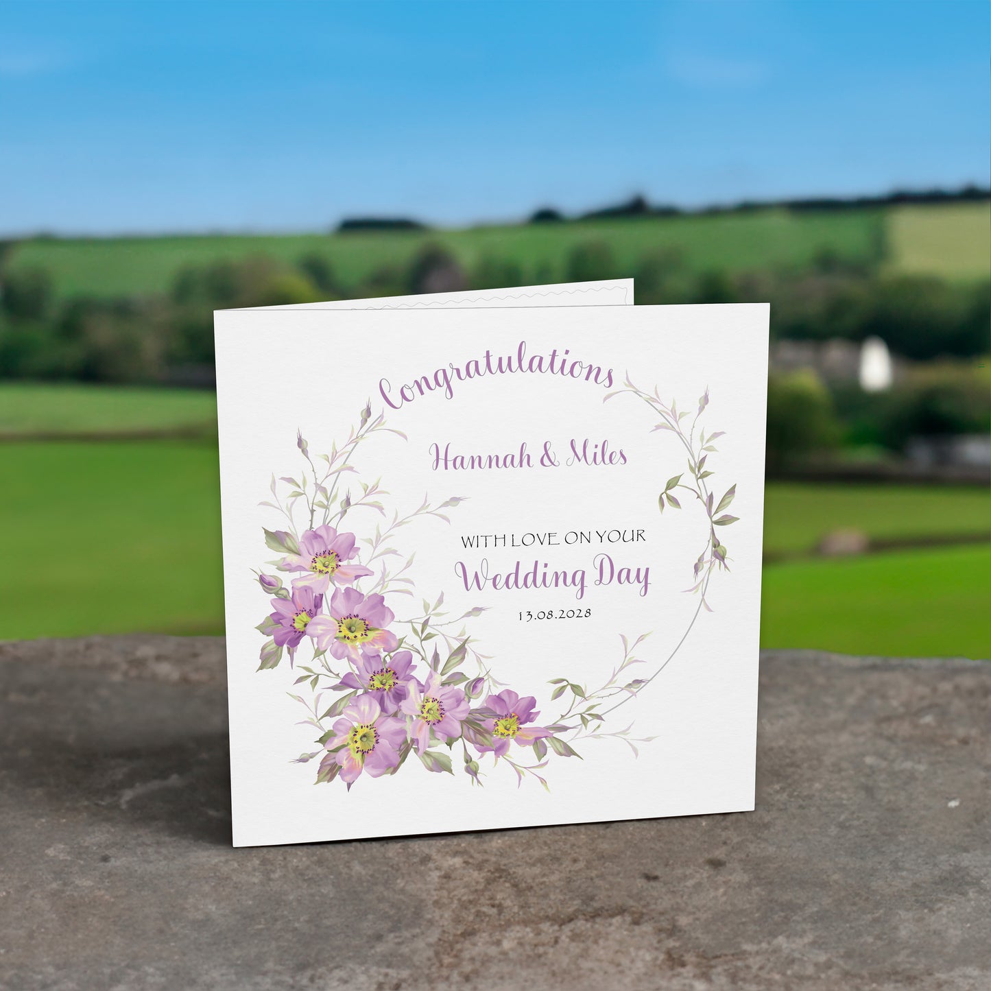 Personalised Wedding Card (Flowers) - Lilac