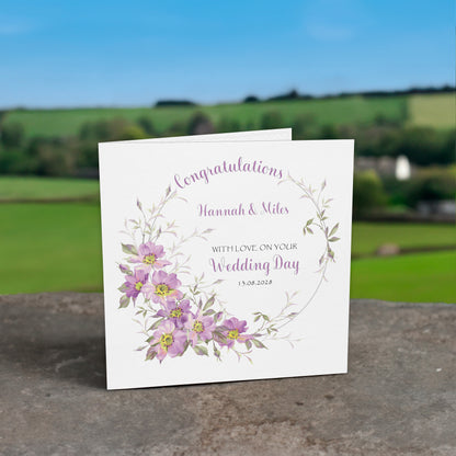 Personalised Wedding Card (Flowers) - Lilac