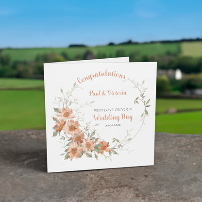 Personalised Wedding Card (Flowers) - Peach