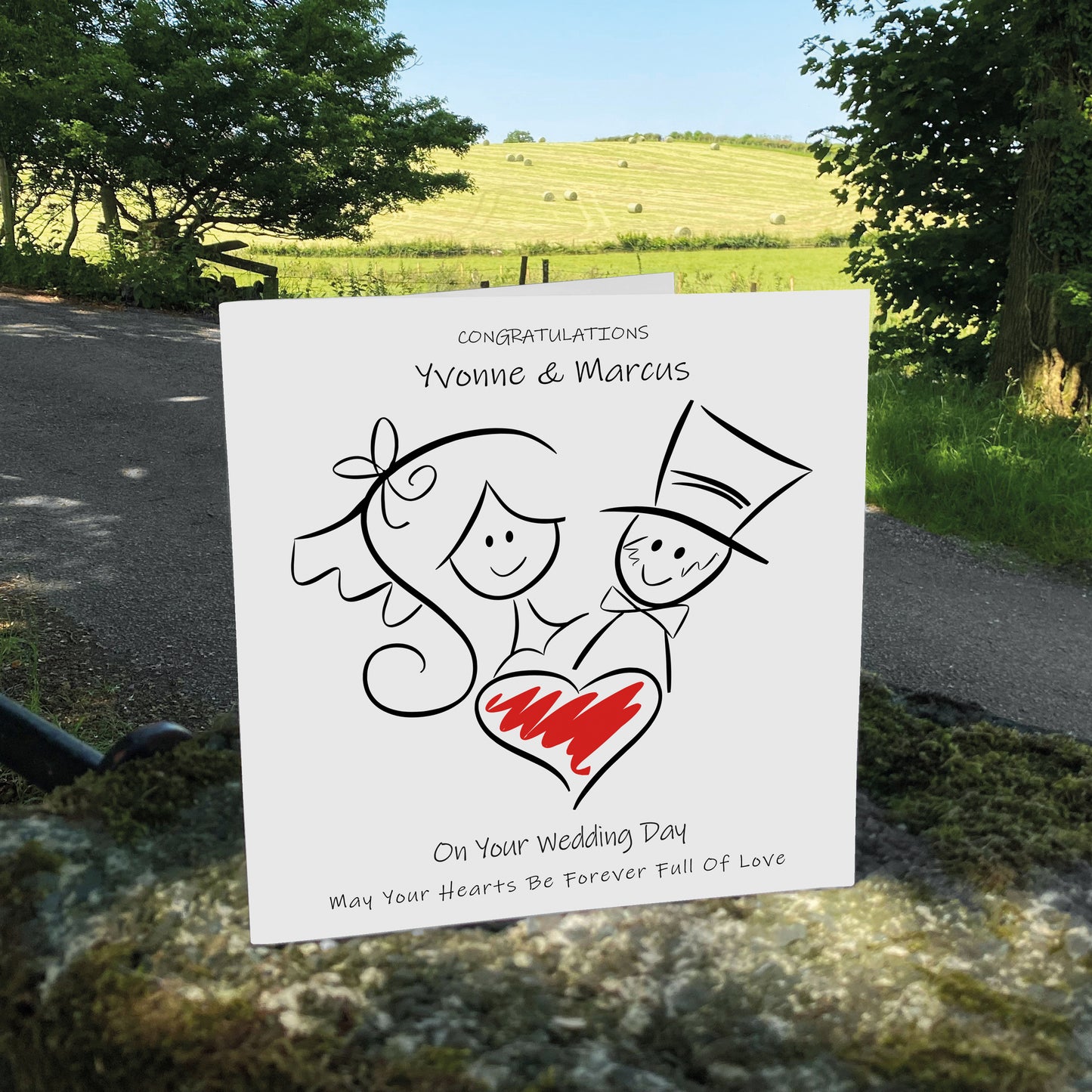 Personalised Wedding Card (Love Heart Couple) - Red