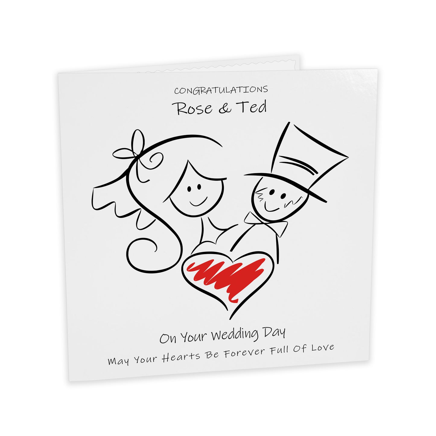 Personalised Wedding Card (Love Heart Couple) - Red