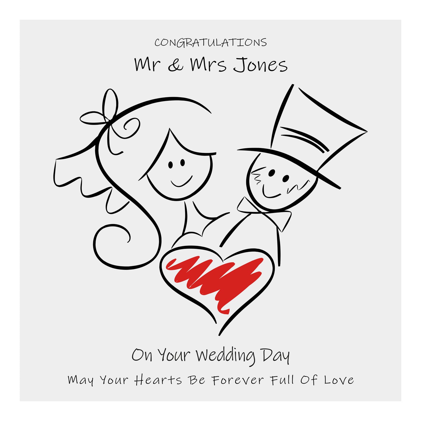 Personalised Wedding Card (Love Heart Couple) - Red
