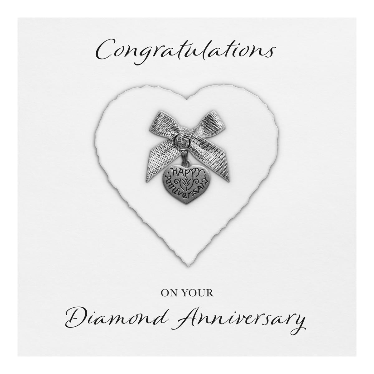 Diamond 60th Anniversary Card (Heart Charm & Bow) - White Cardstock