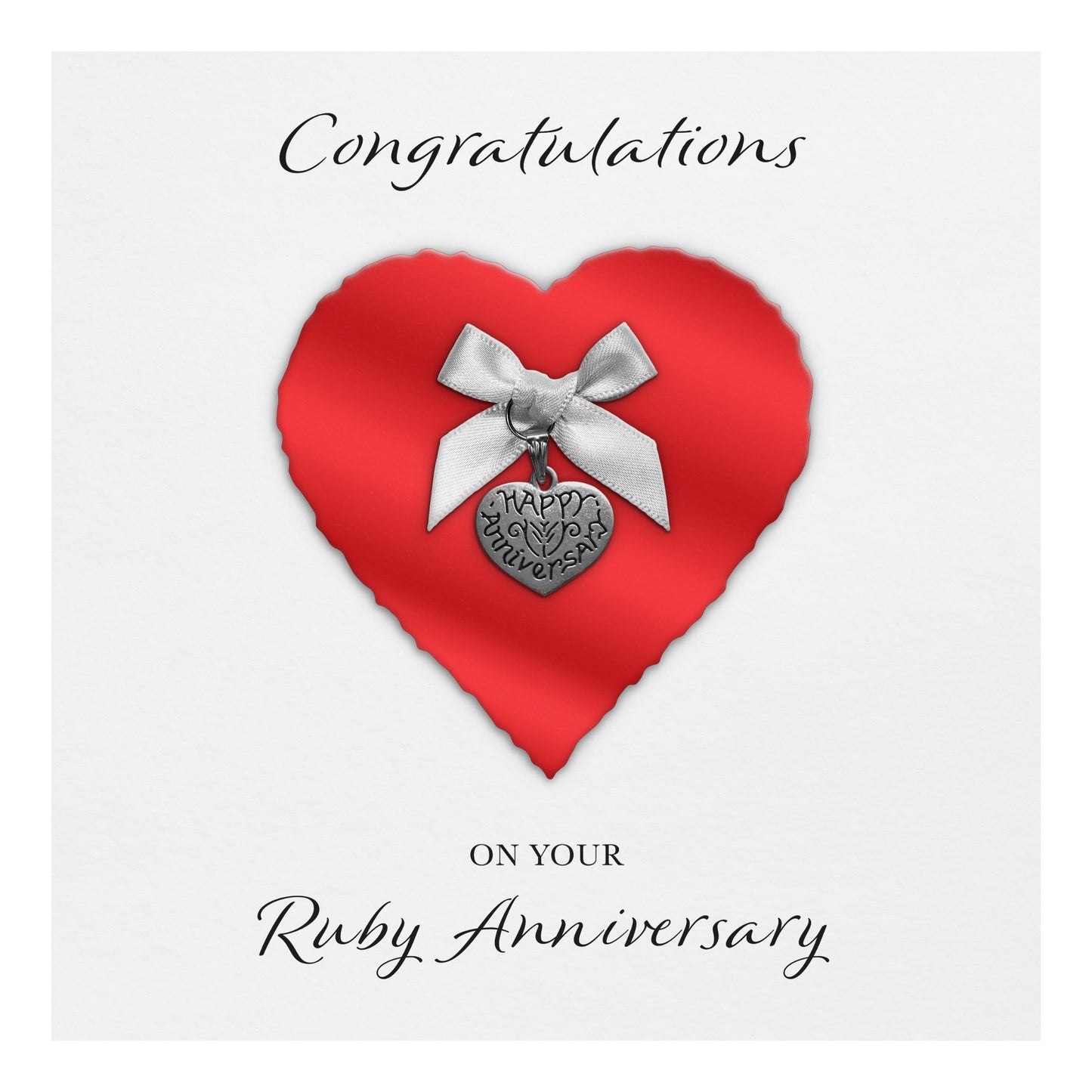 Anniversary Card "Heart Charm & Bow" (White Cardstock)