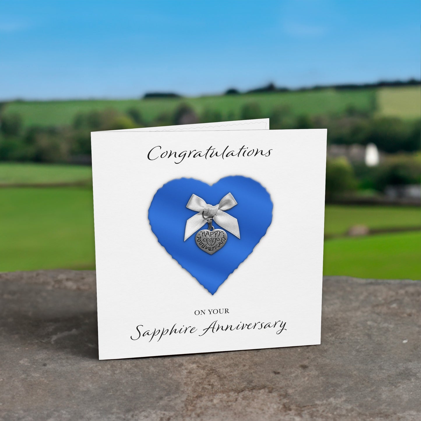 Anniversary Card "Heart Charm & Bow" (White Cardstock)