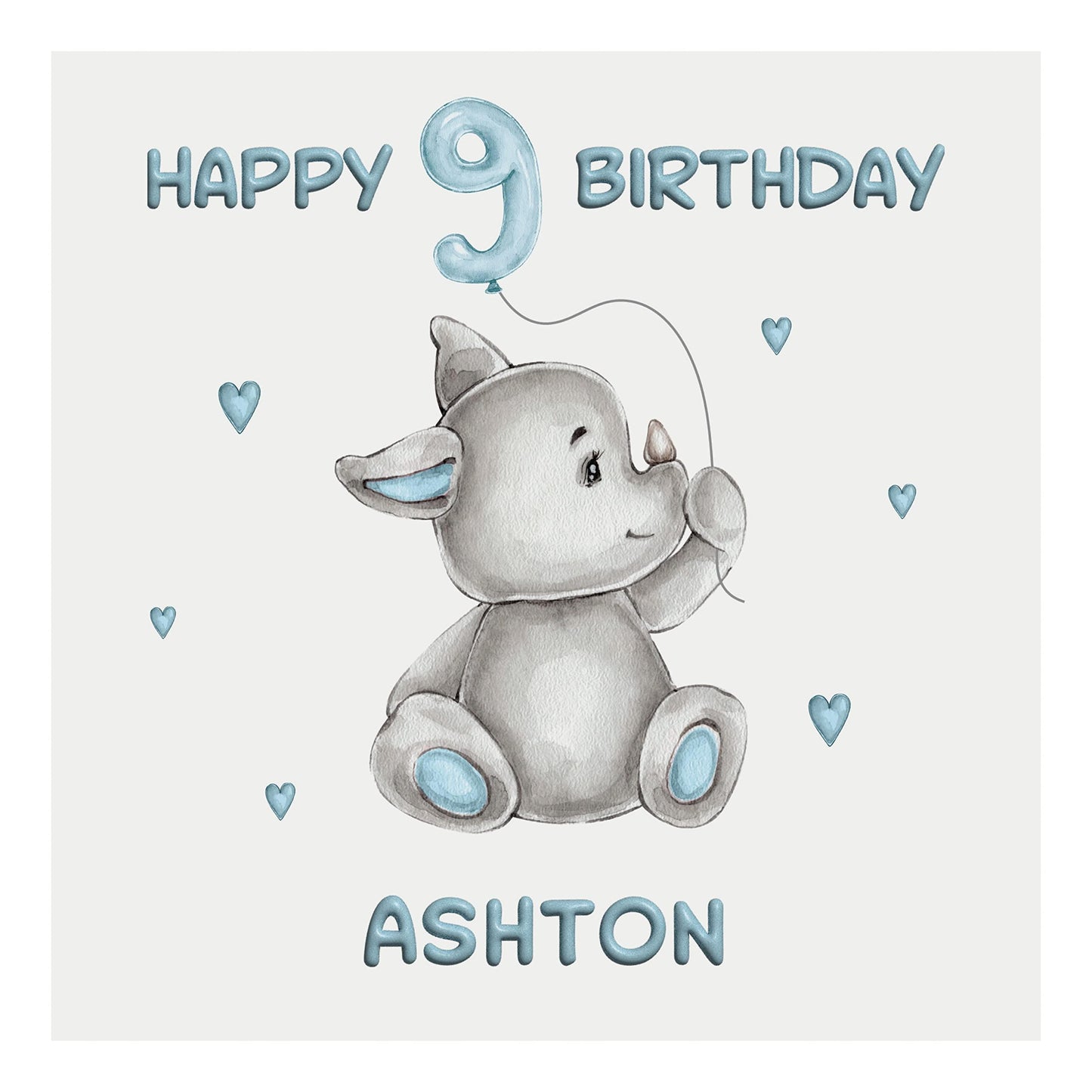 Personalised Birthday Card Balloon Animals (Rhino)  - Blue