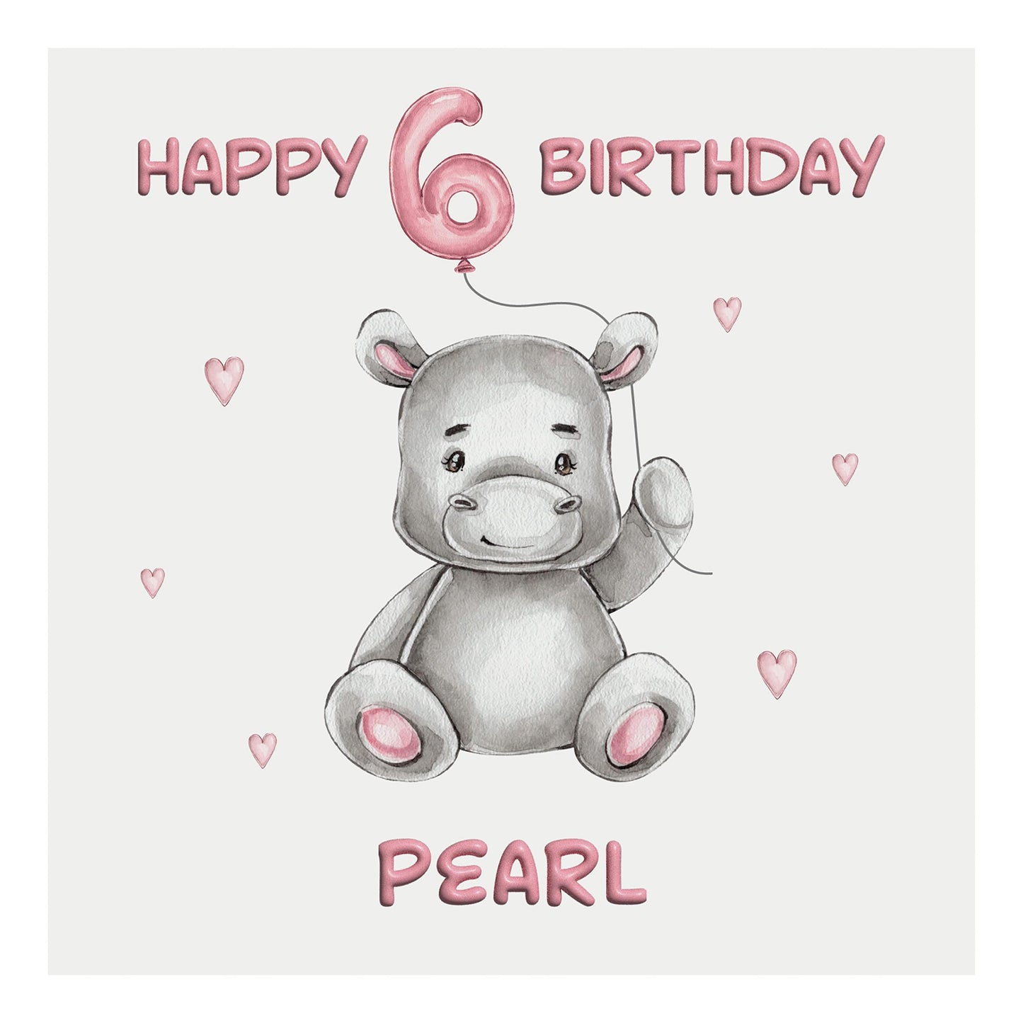 Personalised Birthday Card Balloon Animals (Hippo)  - Pink