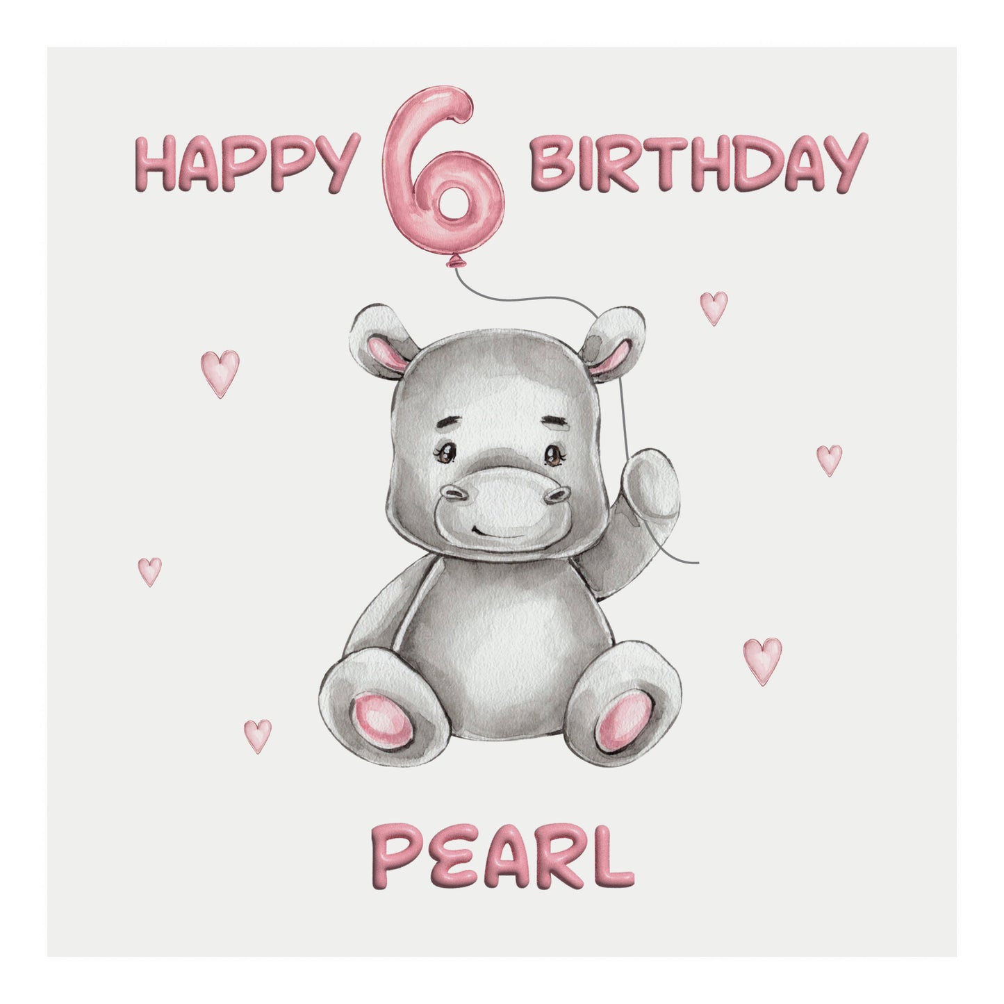 Personalised Birthday Card Balloon Animals (Hippo)  - Pink