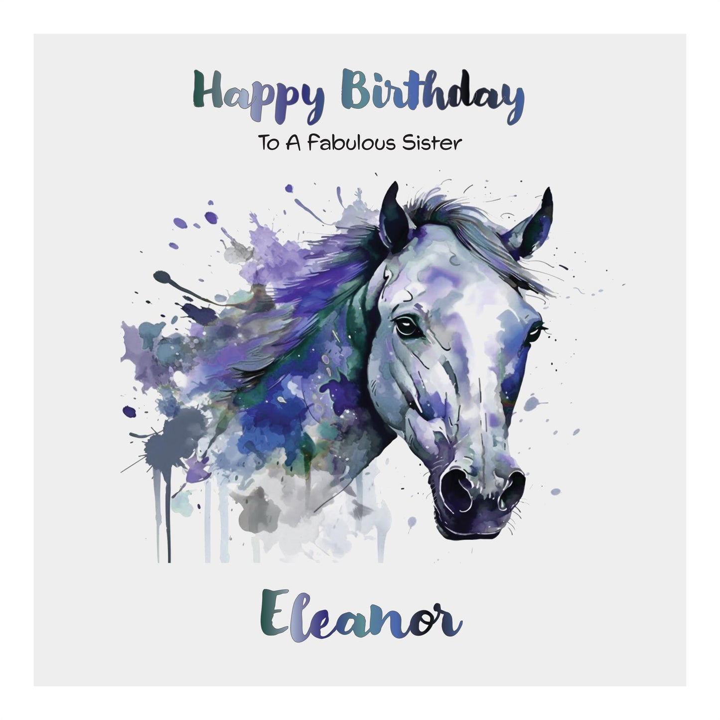 Personalised Birthday Card (Watercolour Horse) - Blue Bayou