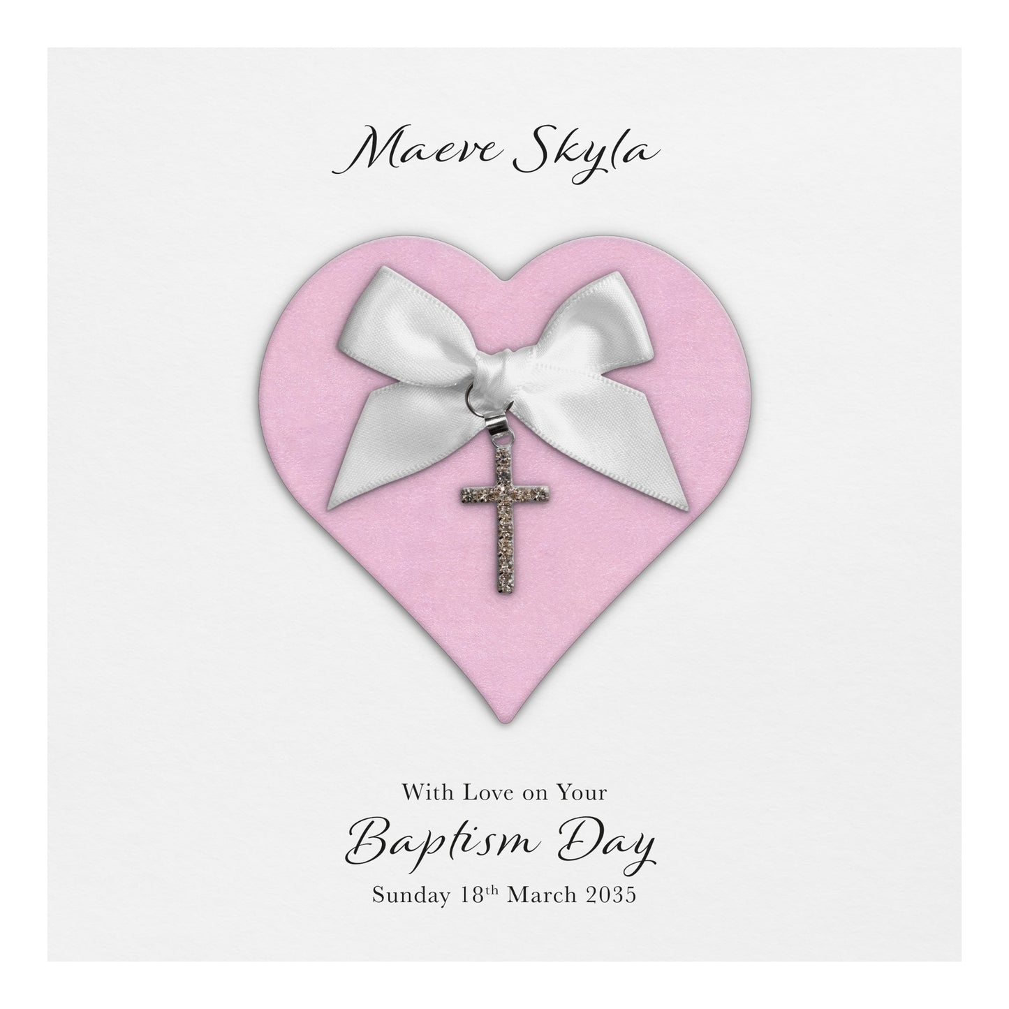 Personalised Christening Card (Pink Heart)
