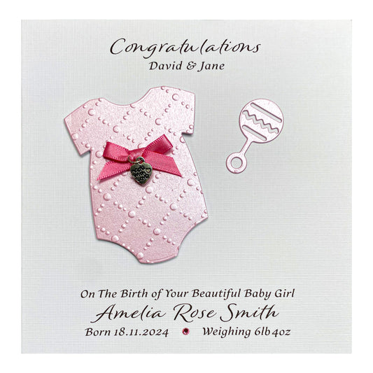 Personalised New Baby Card (Pink Grow)